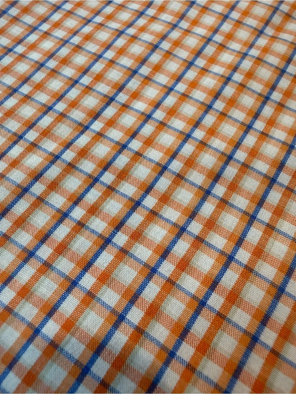 Chaps Orange and White Plaid Short-Sleeve Button-Down Shirt